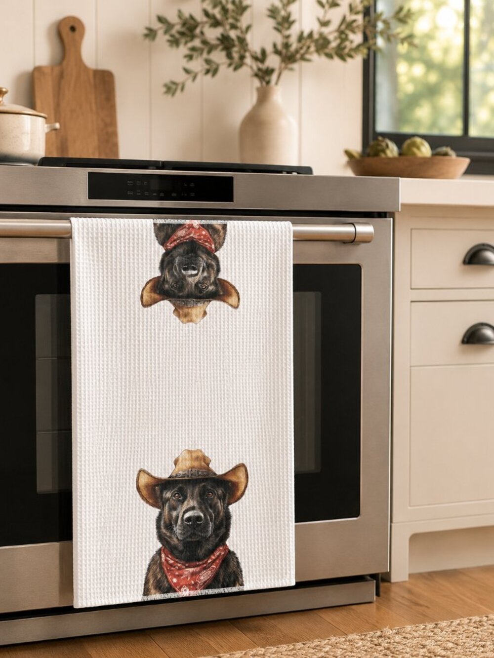 Dog Kitchen Towel Cowboy Hat Western Country Farmhouse